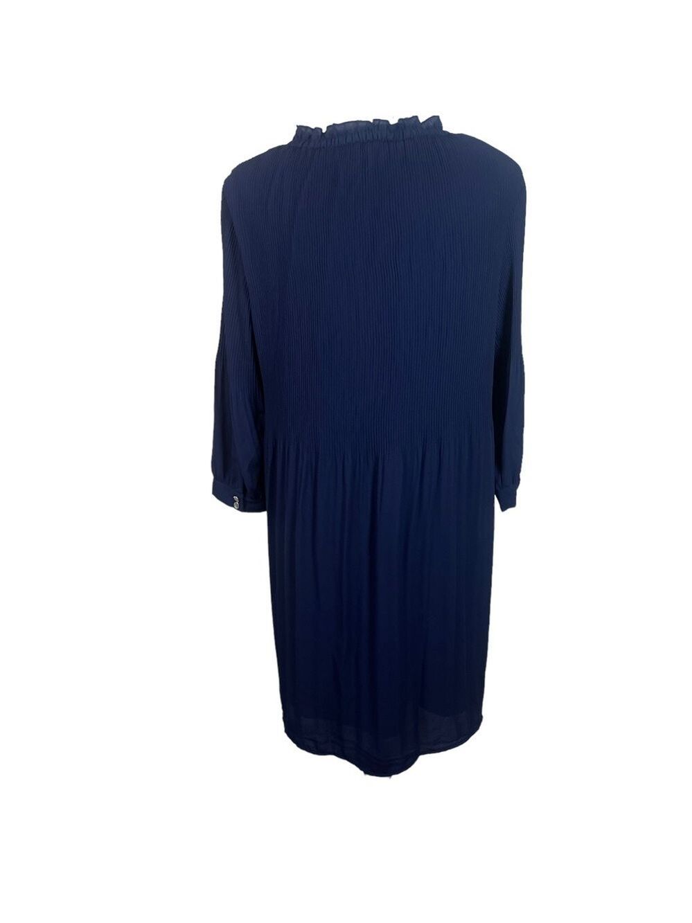 Halston Blue High Neck Keyhole Pleated Ling Sleeved Stretch MIDI Dress S… - Picture 10 of 16